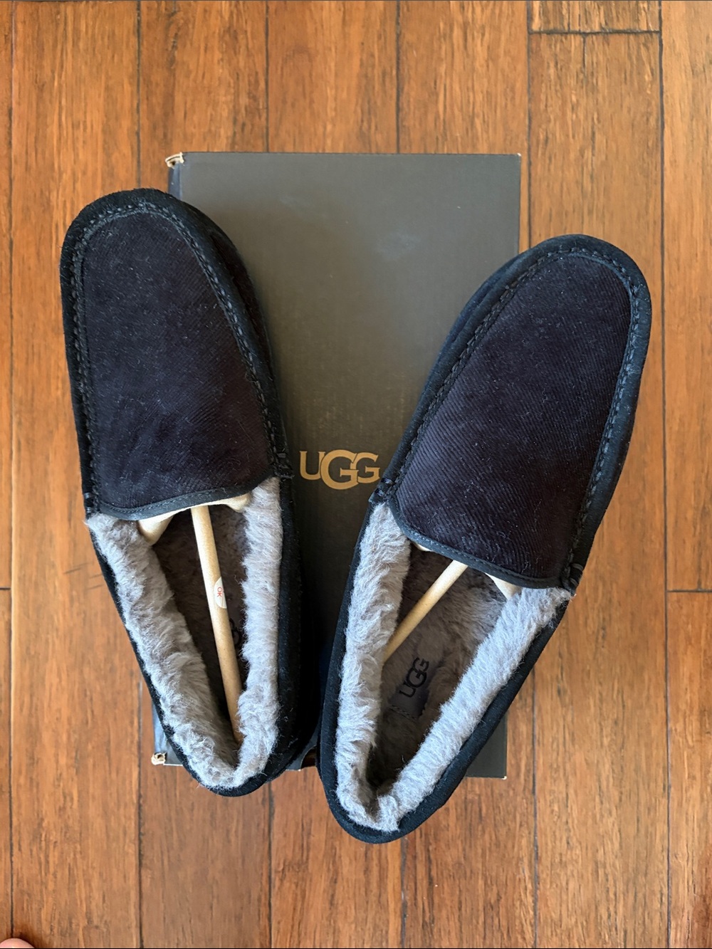 UGG Men’s Black Suede Shearling-Lined Slippers